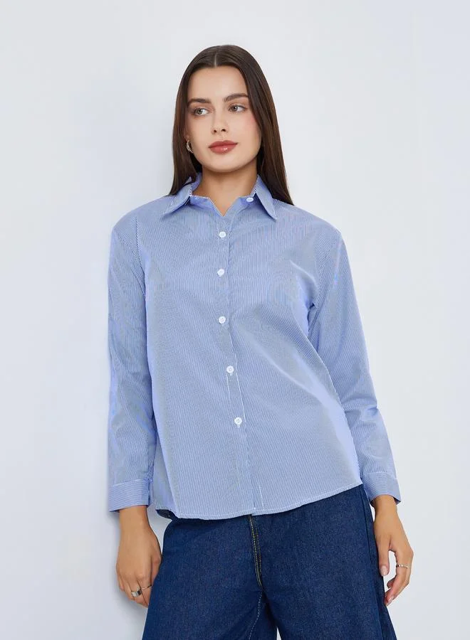Styli Women Blue Striped Long Sleeve Regula Shirt